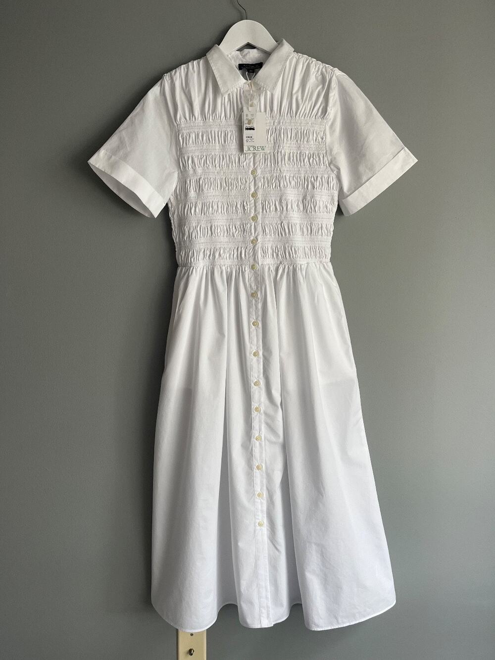 J.Crew NWT $168 Elsie Shirt-Dress White Cotton Midi Dress M CP995 Coastal Preppy